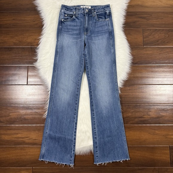 AMO Women's Size 25 Patience High Rise Kick Crop‎ Denim Jeans Raw Edge Hems - Picture 1 of 9